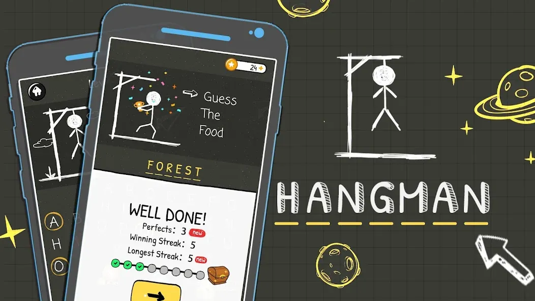 Hangman Words:Two Player Games  [МОД Много денег] Screenshot 1
